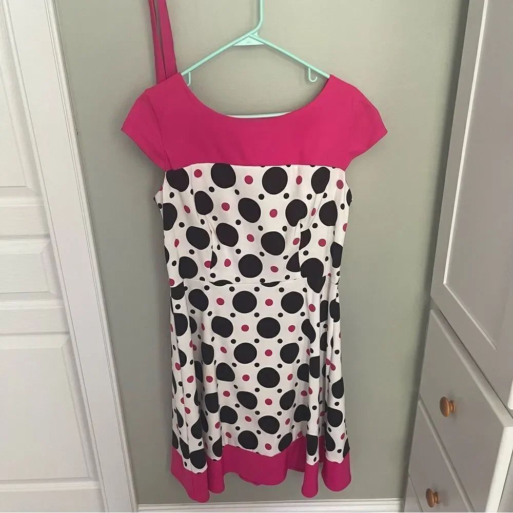 Pink and Black Polka Dot Womens Dress Y2K